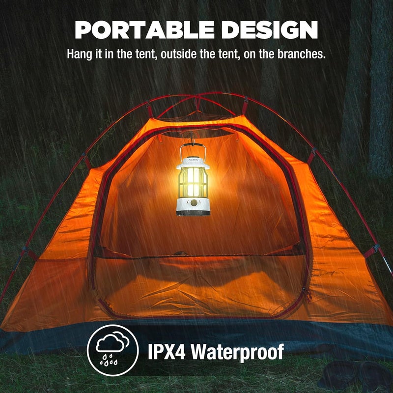 Ever Brite LED Camping Lantern, USB C Rechargeable with Stepless Dimming, Vintage Portable Camping Lights & Lanterns for Power Outages, Hurricane, Emergency, Fishing, Home and More - Image 4